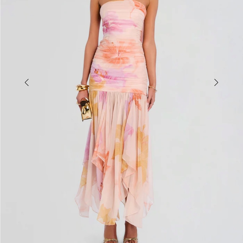 Reformation Strapless Dress in Pink and Orange